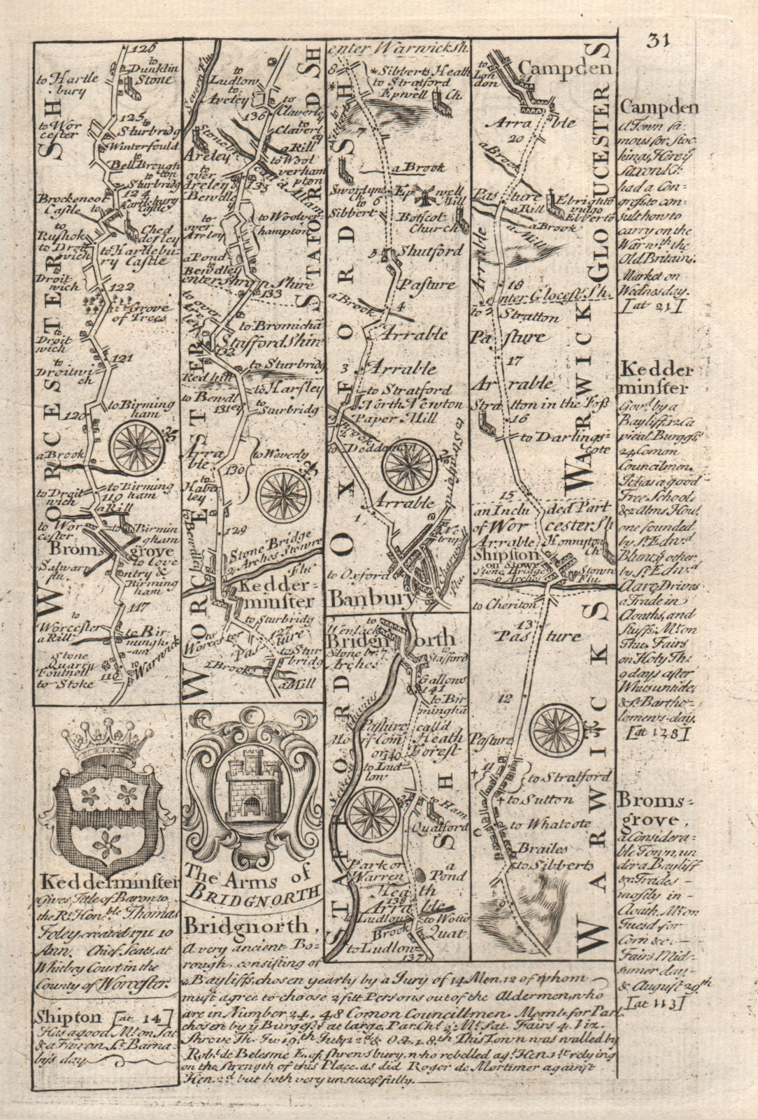 Bromsgrove-Kidderminster-Bridgnorth. Banbury-Chipping Campden BOWEN map 1753